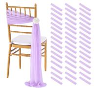 Light Purple Chair Sashes 48 Packs 8ft Long Tulle Draping Fabric Sheer Church Chair Cover Bulk - Wedding Aisle Chairs Decor