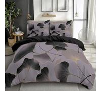 Light Purple Duvet Cover Sets King 230x220 cm gingko leaves black gold 3D Print Bedding Quilt Cover Set With Zipper Closure, Ultra Soft Hypoallergenic Microfiber Duvet Cover with 2 Pillowcases