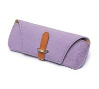 (Light Purple) Genuine Leather Glasses Case, Portable Retro Eyeglasses Case, Lightweight Durable Soft Sunglasses Case for Women Men