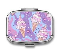 Light Purple Ice Cream Pill Organizer Metal Pill Box - 2 Compartments, Sleek & Portable Medicine Case for Travel, Daily Use