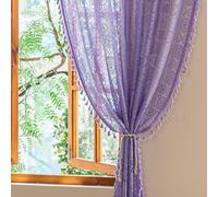 Light Purple Lace Curtains 84 Inches Long 2 Panels Boho Doily Pattern Window Curtain Drapes for Living Dining Room Romantic Light Filtering Lilac Sheer Curtains for Girls Room 59x84 Lavender
