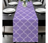Light Purple Plaid Table Runner 18x72 Inches Long Retro Country Moroccan National Geometrical Plaid Cotton Linen Table Runner Burlap Style for Dinner Table Party Decor Tabletop Decorations