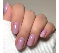 Light Purple Press on Nails Short Oval, 24Pcs 12 Sizes Solid Color Acrylic Fake Nails Almond Shape, Natural Round Reusable Gel False Nails Glue on for Women and Girls Daily Wear, Easy to Use