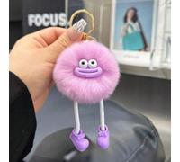 (Light purple, Rex rabbit plush ball) Cute imitation Rex rabbit fur big mouth small coal briquettes car keychain pendant Korean plush school bag pendant gift