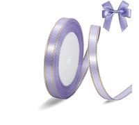 Light Purple Satin Ribbon with Gold Edges, Polyester Easter Ribbon for Spring Gift Wrapping DIY Crafts Supplies Baby Shower Wedding Floral Bouquet Hair Bow Sewing Project Spring Decor, 25 Yds x 3/8 In