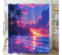 Light Purple Shower Curtains for Bathroom 150x180cm, Long Waterproof Bath Curtain, Extra Large Polyester Fabric Window Drapes with 12 Hooks, Weighted Hem Showering Panel, Sea View 60x71Inch J-642