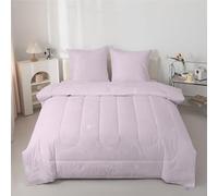 Light Purple Snowflakes Double Duvet, Anti Allergy Coverless Duvet Double for All Seasons, 7.12 Tog Solid Color Girl Bed Quilts Set - Soft & Washable Bedding Comforter with 2 Pillowcases