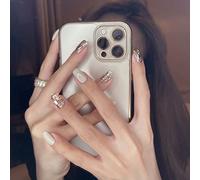 LIGHT RAIN Medium Press on Nails - Paris, Luxury Bling Reusable Seven Layers Gel UV Finish False Nails, Handmade Nail Art with Design by Licensed Manicurist, Medium Square Shape, Large Size