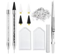LIGHT RAIN Rhinestone Picker Tool - 2pcs Dual-head Bedazzling Pen with 4 Wax Tips, 8pcs Clay, Adjustable Precision Tweezers, 1400pcs Rhinestones and 2pcs Organizer Kit for Nail Art