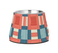 Light Red and Blue Checkered Pattern Pets Water&Food Bowls with Stand Stainless Steel Cats Basic Bowls for Medium Dogs Whisker Relief