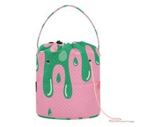 Light Red Flower Pattern Drip Design on Green Crochet Yarn Bag Small Yarn Storage with Holes Travel Storage for Crochet Tools Yarn Accessory