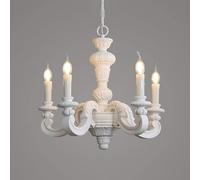 Light Rustic Farmhouse Wood Chandelier Elegant French Country Wooden Candle Handmade White Pendant Lights Ceiling for Kitchen Island Dining Living Room
