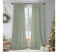 Light Sage Curtains 84 Inch Length for Bedroom 2 Panels Set Back Tab Loop Pocket Drapes Semi Privacy Lightweight Sheer Linen Boho Green Curtain for Living Room Dining Rustic Farmhouse Decor 52x84 Long