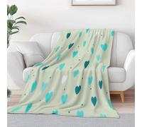 Light Sage Green Throw Blanket Simple Hand Painted Love Printed Bedding 51 x 59 in, Super Soft Flannel Bed Blanket Lightweight Fluffy Plush Fuzzy Bedding for Sofa and Travel, 130 x 150 cm