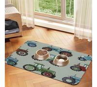 Light Sage Tractor Pet Food Mat 17.2x11.81in Absorbent Non-Slip PU Leather Feeding Mat for Dogs Cats Rubber Bottom Fast Drying Rollable Pet Bowl Placemat