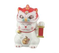 Light-Sensing Solar Powered Nodding Lucky Cat Ornament for Car Dashboard Home Office Decor with Automatic Lion Dance Motion (White)