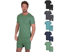 Light & Shade Men’s Cotton Pyjamas Set with Shorts & T-Shirt Breathable Lightweight Summer Nightwear with Pockets Comfortable Men’s Loungewear (Green, M)