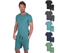 Light & Shade Men’s Cotton Pyjamas Set with Shorts & T-Shirt Breathable Lightweight Summer Nightwear with Pockets Comfortable Men’s Loungewear (Blue, M)