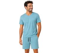 Light & Shade Men’s Cotton Pyjamas Set with Shorts & T-Shirt Breathable Lightweight Summer Nightwear with Pockets Comfortable Men’s Loungewear (Blue, L)