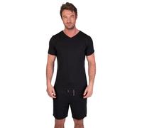 Light & Shade Men’s Cotton Pyjamas Set with Shorts & T-Shirt Breathable Lightweight Summer Nightwear with Pockets Comfortable Men’s Loungewear (Black, XXL)