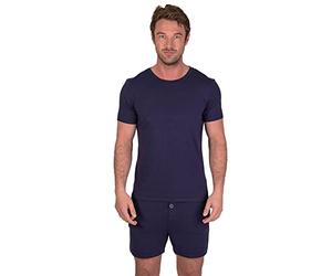 Light & Shade Men’s Cotton Pyjamas Set with Shorts & T-Shirt Breathable Lightweight Summer Nightwear with Pockets Comfortable Men’s Loungewear (Navy, XXL)