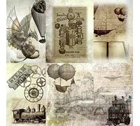 Light Steampunk Mulberry Rice Paper, 20.5 x 26.5cm - 6 x Different Printed Mulberry Paper Images 30gsm Visible Fibres for Decoupage Crafts Mixed Media Collage Art