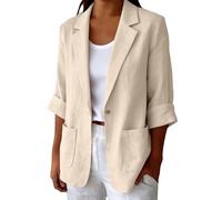 Light Summer Jacket Women Linen Jackets for Women Uk Lightweight Relaxed Fit 3/4 Sleeve Blazers Ladies Casual Smart Cotton Summer Suit Jacket Coats Old Money Business Interview Outfits Beige XL
