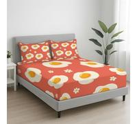Light Supersoft Fitted Sheet - Easy Care with Elasticated Corners - Cosy & Comfortable Delicate Touch Abstract Fried Egg Floral Adorable Fitted Sheet 152 x 200 x 30 cm - Fade Resistant