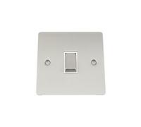 Light Switch 1 Gang - Satin Matt Chrome Flat - White - Metal Rocker - 10 Amp Single Switch 2 Way