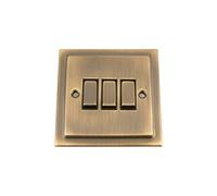 Light Switch 3 Gang 2 Way 10 Amp - Victorian - Antique Brass