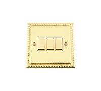 Light Switch 3 Gang - Georgian - Polished Brass - White Insert - Metal Rocker Switch - 3 Gang 2 Way 10 Amp