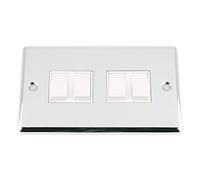 Light Switch 4 Gang - Polished Chrome - Classic - White Insert Plastic Switch - 10 Amp Quad 4 Gang 2 Way