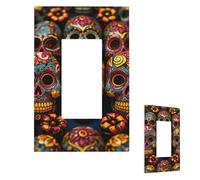 Light Switch Cover Colorful Sugar Skulls Wall Plate 1 Gang Switch Plate Covers Decorative Outlet Cover Electrical Receptacle Faceplate for Bathroom Kitchen Decor Wall Plates 5" x 3"