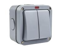 Light Switch Double Outdoor IP66 Rated 20A 2 Way Weatherproof Control Box Rainproof Wall Mounted Switch for Garden Shed Patio Durable Plastic Casing