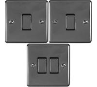 Light Switch Pack - 2x Single & 1x Double Gang - BLACK NICKEL / Black 2 Way 10A