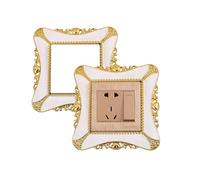 Light Switch Surround, Decorative Light Switch Cover DWUENT Self-Adhesive Modern Frame with Gold Pattern, Easy Peel & Stick for Wall Switch Plates, 2 Pack, White Gold