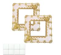 Light Switch Surround, Light Switch Cover Plates, Light Switch Surrounds, DWUENT 2Pcs Golden White Switch Plates Cover, 8.6x8.6cm Plastic Wall Switch Covers with Rose Pattern for Home Decor