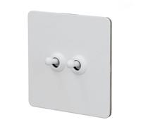 Light Switch Wall Toggle Switch Stainless Steel 2 Gang 2 Way Double Pole AC250V Insulated PC Base Illuminated White Finish for Home Office