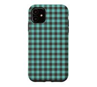 Light Teal and Brown Gingham Plaid Aesthetic Check Pattern Case for iPhone 11