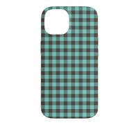 Light Teal and Brown Gingham Plaid Aesthetic Check Pattern Case for iPhone 14