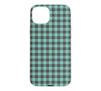 Light Teal and Brown Gingham Plaid Aesthetic Check Pattern Case for iPhone 15 Plus