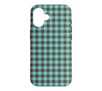 Light Teal and Brown Gingham Plaid Aesthetic Check Pattern Case for iPhone 16
