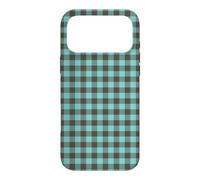 Light Teal and Brown Gingham Plaid Aesthetic Check Pattern Case for iPhone 17 Pro Max