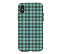 Light Teal and Brown Gingham Plaid Aesthetic Check Pattern Case for iPhone X/XS