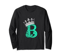 Light Teal Aqua Color Letter B Initial + Crown Teal Aqua Long Sleeve T-Shirt