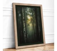 Light Through Forest Scandinavian Framed Wall Art Print A3 Oak | Ready to Hang, Premium Gi Paper, Fade-Resistant Inks, Securely Packaged, UK Made