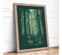 Light Through Forest Scandinavian Framed Wall Art Print A3 Oak | Ready to Hang, Premium Gi Paper, Fade-Resistant Inks, Securely Packaged, UK Made