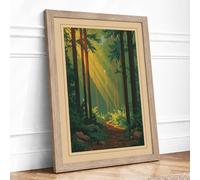 Light Through the Forest Scandinavian Framed Wall Art Print A3 Oak | Ready to Hang, Premium Gi Paper, Fade-Resistant Inks, Securely Packaged, UK Made