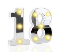 Light up 18th Numbers, LED Number Lights for Birthday, 16CM Mirror Warm Lighted Number Sign for Party Wedding Anniversary Bedroom Table Wall Decor (18th)