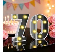 Light up 70 Numbers, Led Marquee Numbers Sign, 70th Birthday Decorations, 6.3in Lighted Number Sign for Birthday Party Wedding Anniversary Home Decor (70)